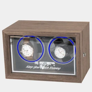 2-0 İzgaralar saat zembereği 3V-9V 1A-5A Ayarlanabilir 5 Dişliler LED Otomatik Dönen Siyah Ceviz Ahşap Saat Kutusu ile USB kablosu