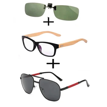 3 Adet!!! Rahat Ahşap Kare Çerçeve okuma gözlüğü Erkekler Kadınlar için + Alaşım Polarize Güneş Gözlüğü Pillot + Güneş Gözlüğü Klip