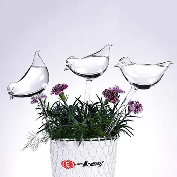 3 Paket Bitki Kendini Sulama Küre Bitkiler Su Ampuller Kuş Şekli Şeffaf Cam Sulama Cihazı