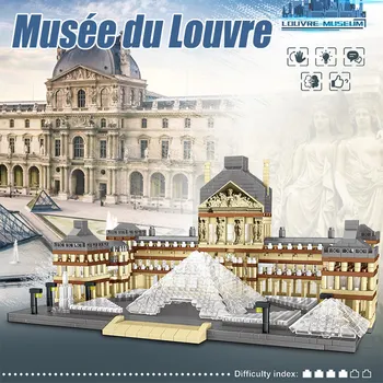 3377 adet Paris Musée Du Louvre Mini Yapı Taşları Dünyaca Ünlü Mimari 3D Modeli Elmas Tuğla Oyuncak Hediye