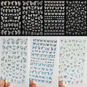 4 ADET Kelebek Nail Art Etiketler Çıkartmaları Lazer Kelebek Tırnak Tasarımları 3D Altın Gümüş Tırnak Yapışkanlı Etiket Levhalar Tırnak Kaydırıcılar