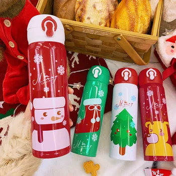 500ml Noel Termos Paslanmaz çelik termos Su Şişesi Mermi kapaklı Sevimli noel hediyesi Çocuklar için Sıcak Su Bardağı