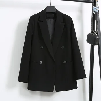 #5263 Bahar Siyah Kruvaze Blazer Kadın Uzun Kollu Gevşek Rahat Ofis Blazer Ceket Kadın Kore Tarzı Bayanlar Blazers