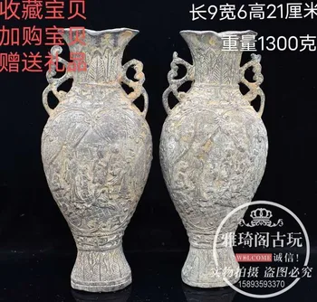 Antika Koleksiyon Binoral Unicorn Gönderen Vazo Çifti Bakır Şişe Bronz Dekorasyon Koleksiyonu