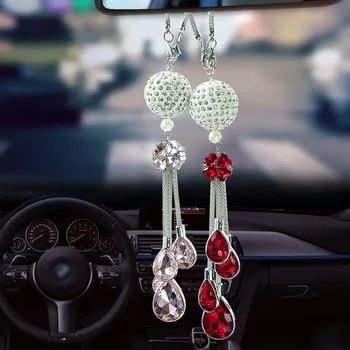 Araba Dikiz Aynası Kolye Metal Kristal Top Elmas Dekoratif Süspansiyon askı süsleri Hediyeler Araba İç Şekillendirici