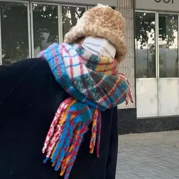 Artı Boyutu 200 * 40 Cm Kış Kadın Eşarp Bayan Kaşmir Renkli Eşarp Pashmina Fular Kalın Battaniye Ekose Şal Sarar Bufanda
