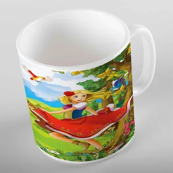Başka Yeşil Zemin Koşu Prenses Kırmızı Etek Çiçek 3d Karikatür Baskı Çocuk Çocuklar Seramik İçme Suyu Süt Çay Kahve Fincanı Kupa