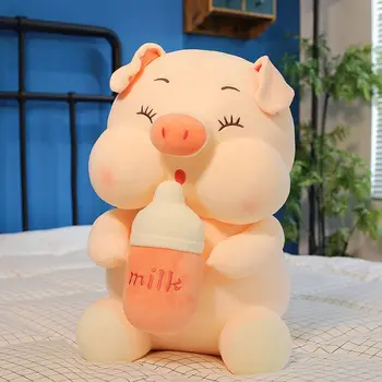 Biberon domuz bebek peluş oyuncak yaratıcı karikatür domuz domuz bebek büyük uyku yastığı kız odası dekorasyon bez bebek kawaii peluş