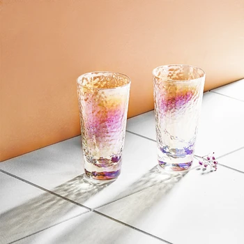 Cam Çekiç Fincan, meyveli içecek Fincan, meyve suyu fincanı, süt kupası, 2 Takım Yaratıcı Kaplama Renkli ısıya dayanıklı Su Bardağı