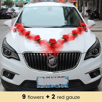 Düğün Araba Ön çiçek dekorasyonu DIY yapay çiçek Düğün Araba Dekorasyon için Kapı Kolu Şeritler ipek çiçek Hediye Seti