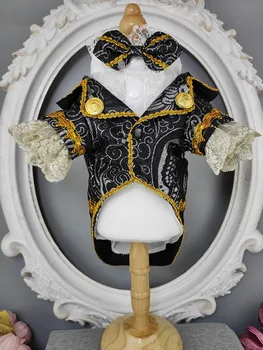 El yapımı Köpek Giysileri Yakışıklı Pet Ceket Takım Elbise Dantel Manşet Gömlek İki Parçalı Avrupa Saray Prens Düğün Kostüm Tatil Parti