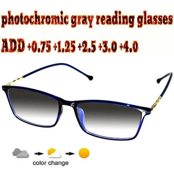 Fotokromik Gri okuma gözlüğü Dikdörtgen Ultralight Trend Yüksek Kalite Moda Erkekler Kadınlar+1+1.5 +1.75 +2.0 +2.5 +3 +3.5 +4