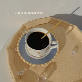 Fransız Pastoral Tarzı Sevimli Retro Papatya Baskılı Seramik Kaşık Kahve süt kupası ve plaka seti Ev Öğleden Sonra Çay Kahvaltı Tabağı