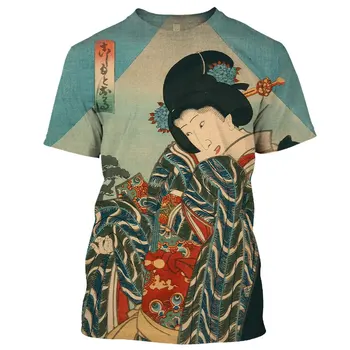 Geyşa Japon Yeni Desen Polyester erkek Giyim kısa kollu tişört baskılı giysiler Yuvarlak Boyun Yaz Eğlence Özgünlük Inte