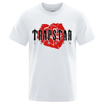 Gül Çiçek Tasarım Trapstar Londra Baskılı Erkek T-Shirt Yaz Pamuklu T Shirt Büyük Boy Üstleri Sokak Yüksek Kaliteli Markalı tişört