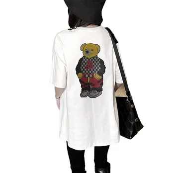 Güzel Sıcak matkap ayı kadın Rhinestones tshirt Karikatür Anime Ayı kadın En kaliteli tees Streetwear