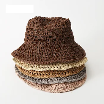 Hasır şapka Kadın Yaz Plaj Plaj Güneşlik güneş şapkası Hasır güneş şapkası İçi Boş Vahşi Yüz Küçük Balıkçı Şapka