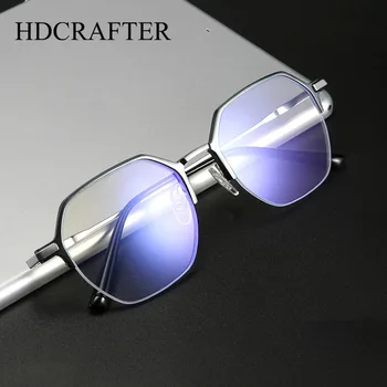 HDCRAFTER Poligon Saf Titanyum Gözlük Çerçeve Kadın Erkek Yarım Jant Bilgisayar Gözlük Retro Miyopi Optik Reçete Gözlük