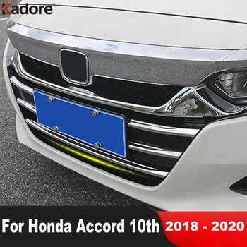 Honda Accord 2018 2019 2020 için ABS Krom Ön İzgara İzgaralar Kapak Trim Dekorasyon Şerit Düzeltir Çıkartmalar Araba Styling Aksesuarları