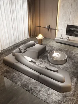 Italyan ithal lüks yüksek dereceli deri kanepe modern minimalist oturma odası tasarımcı özel şekilli köşe