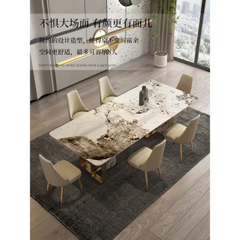 Italyan lüks ithal hafif kaya plaka yemek masası ve sandalye kombinasyonu modern ev high-end otel villa restoran