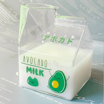 Japon Cam süt kupası Kare Şeffaf Çilek Kahvaltı Fincan Yüksek Değer İçme Saman Kutusu