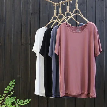 Kadın kıyafetleri 2019 Temel T-shirt Kadın Katı Gevşek O-boyun Kısa Kollu Casual Tee Gömlek Tops Femme Yaz Dip Gömlek