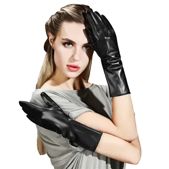 Kadın moda 32 cm uzunluk kol kapağı deri eldiven kış peluş astar sıcak dokunmatik ekran eldiveni uzun telefingers eldiven