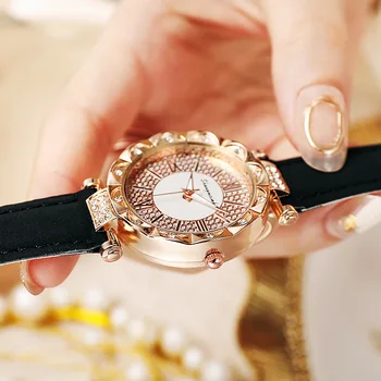 Kadınlar için moda lüks deri kayış kuvars kol saati saatler