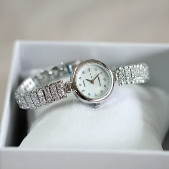 Kadınlar Zarif Zirkon quartz saat Saat Saatler Altın Bakır Küçük Arama Lüks Reloj Kadın Bayanlar için İthal Kuvars Kol Saati