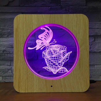 Kelebek Gül 3D LED Plastik Gece Lambası DIY Özelleştirilmiş Lamba Masa Lambası Çocuk Renk Hediye Ev Dekor DropShipping 1747