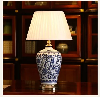 Kısılabilir Mavi ve Beyaz Porselen masa lambaları Çin Çiçek Cemaric Okuma lambası Ev iç mekan aydınlatması Yatak Odası komidin ışık