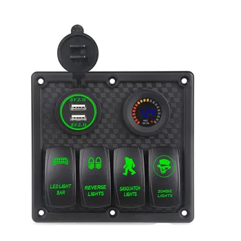 LED Rocker Anahtarı Paneli Tekne Araba İçin Su Geçirmez 4 Gang Devre Kontrol Voltmetre çift USB şarj Bağlantı Noktaları Çıkış Kombinasyonu
