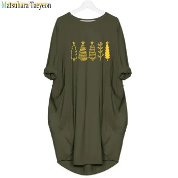 Moda Ağacı Baskı Kadın T Shirt Sonbahar Uzun Kollu O Boyun Gevşek Kadın Gömlek Üstleri Giysi Rahat Cepler Tee Gömlek