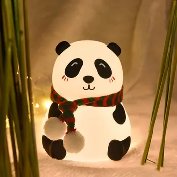 Panda Silikon Gece Lambası USB Şarj Edilebilir 7 Renk Değişimi Pad Anahtarı LED Gece Lambası Bebek Hayvan çocuk Gece Lambası