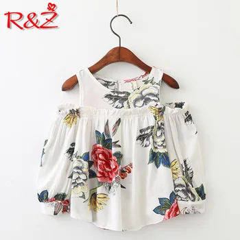 R & Z 2019 bahar yeni Kore kız çiçek baskı ahşap kulak straplez kız gömlek T-shirt