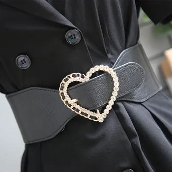 Retro Elastik Korse geniş kemer Kadınlar İçin Tasarımcı Kalp suni elmas toka Bel Kemeri kadın elbisesi Etek Ceket Dekoratif Kuşak