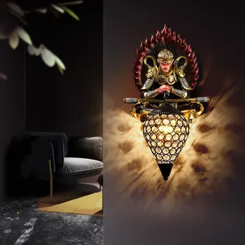 Reçine Güneş Wukong Kristal Duvar Lambaları Oturma Odası Yatak Odası Duvar Aplik Zen Çin Çalışma Başucu led duvar aydınlatma armatürleri Ev Dekor