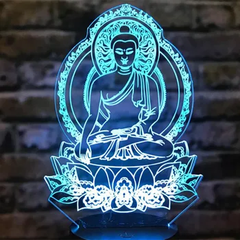 Sakyamuni Buda 3D Illusion Lamba Usb Dokunmatik Uzaktan kumanda Led Gece Lambası Renkli inanç Masa Lambası