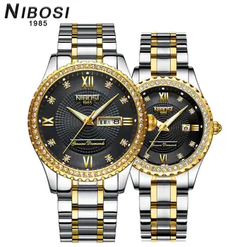 sevgilisi Saatler NIBOSI üst marka Lüks Kuvars Kol Saati Kadın Moda Elmas Saat Erkek Kadın Su Geçirmez Severler Hediye İzle