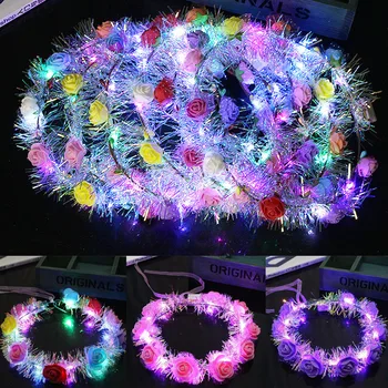 Sevimli LED Çiçek Taç Peri led ışık Up saç Çelenk Parti Çiçek Başlığı saç bandı Doğum Günü Düğün Aydınlık Kafa Bandı Hediyeler