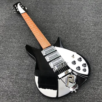 siyah 325-6 telli Elektro Gitar, 5 derece boyun, Sabit kuyruk köprüsü, klavye vernik parlaklığına sahiptir