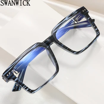 Swanwıck anti mavi ışık engelleme gözlük kare şeffaf lens moda tr90 gözlük erkekler için bahar menteşe siyah şeffaf erkek