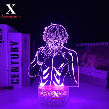 Tokyo Ghoul Anime Ken Kaneki 3D Beyaz Taban led ışık Ev Dekorasyon için Gece Lambası Serin Çocuk doğum günü hediyesi Akrilik Masa Lambası