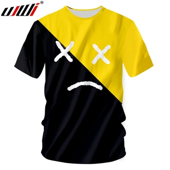 UJWI Adam Büyük Boy Eğlence Yuvarlak Boyun Tshirt 3D Baskılı Siyah Sarı İfade Yaratıcı erkek Tee Gömlek Çeşitli Renk Tema