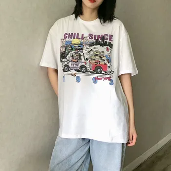 UNUTH Kızlar Yumuşak Pamuklu O Boyun T-shirt 2022 Yaz Moda Bayanlar Rahat bol tişört Kadın Baskılı düz tişört Üst