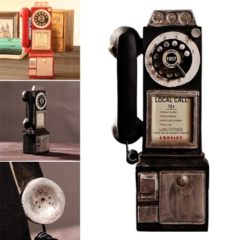 Vintage Döndür Klasik Görünüm Arama Ödemeli Telefon Modeli Reçine Retro Kabini Telefon Heykelcik Ev Dekorasyon Süs El Sanatları Aksesuar