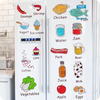 Yaratıcı karikatür buzdolabı çıkartmalar su geçirmez mesaj panosu gıda meyve çıkartmalar çıkarılabilir ev dekor buzdolabı çıkartmalar