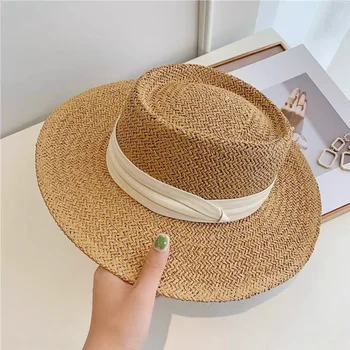 Yazlık hasır şapka Moda Rahat Panama Plaj Fedora şapka Geniş Ağız Nefes Güneş panama şapkası Kadınlar İçin