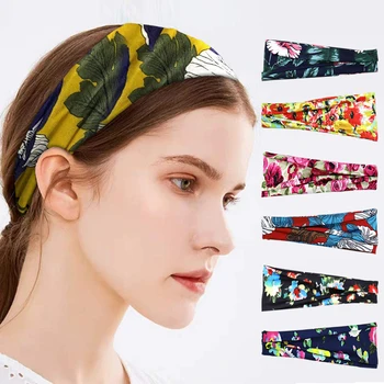 Yeni Bantlar Kadınlar için Bohem Tarzı Yoga Elastik Headwraps Çiçek Baskı Kafası Wrap Ter Emici saç bandı